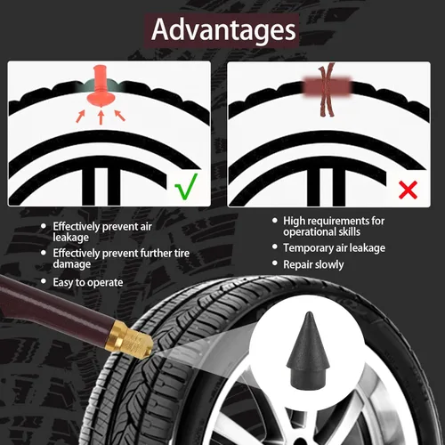 Vista 5 de Kit de reparación de neumáticos con enchufes, kit de tapones de neumáticos de hongo, kit de parche de neumáticos profesional resistente sin cámara