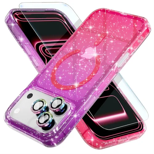 Vista 11 de Choiche Funda magnética para iPhone 15 Pro Max, funda transparente con purpurina brillante para mujer