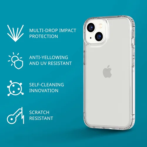 Vista 2 de tech21 Funda transparente para iPhone 14 Evo, resistente a los arañazos, absorción de golpes, con protección contra caídas de 12 pies