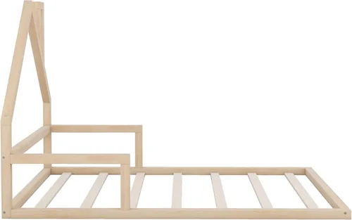 Vista 7 de P PURLOVE Base de cama de tamaño matrimonial con cabecera en forma de casa, plataforma de madera para casa, cama de tamaño matrimonial con soporte