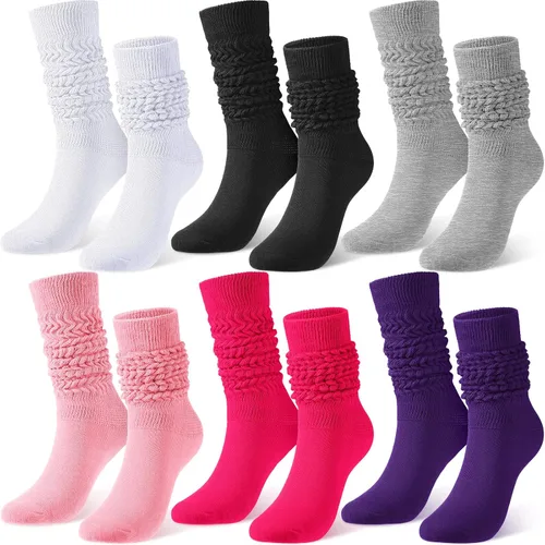 6 pares de calcetines largos para mujer, suaves, gruesos, apilados, calcetines de coletero, tallas 9 a 11, 6 colores neón, calcetines de mujer a