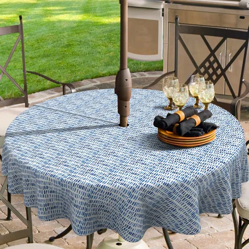 Vista 7 de Outdoor/Indoor Round Tablecloth with Umbrella Hole Zipper, Decorative Circular Table Cover for Home Garden, 60 Inch, Azure Bloom
