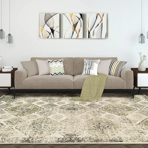 Vista 7 de Superior Indoor Area Rug, Jute Backed, Perfect for Entryway, Office, Living/Dining Room, Bedroom, Kitchen, Hardwood Floor, Distressed Damask Decor