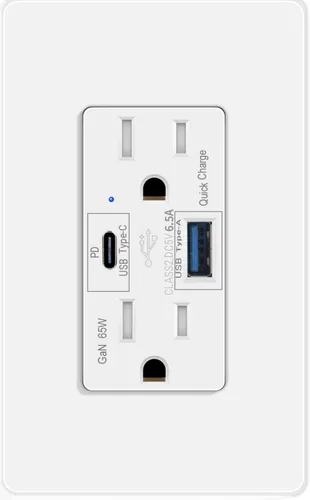 Toma de corriente USB C de 65 W, PD3.0, 1 paquete de 1 toma de pared USB C de carga rápida, compatible con Mac Air, iPhone 15, Android, resistente a