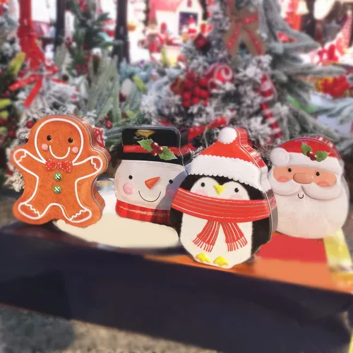 Vista 7 de Tarro de galletas de Navidad 8 piezas de almacenamiento de alimentos Solución de embalaje de regalo Tarro de galletas de metal extra grueso (8)