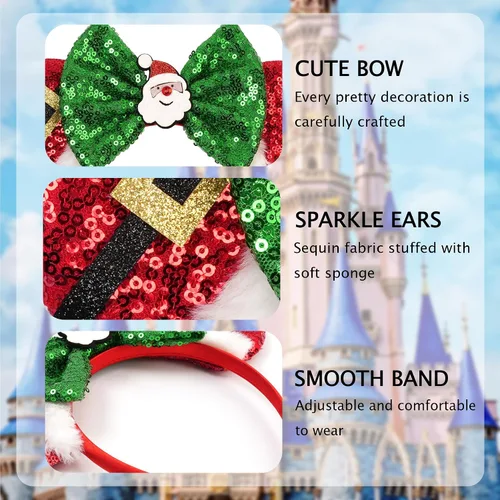 Vista 22 de Diadema de Navidad, orejas de ratón, decoraciones navideñas, sombreros de Navidad