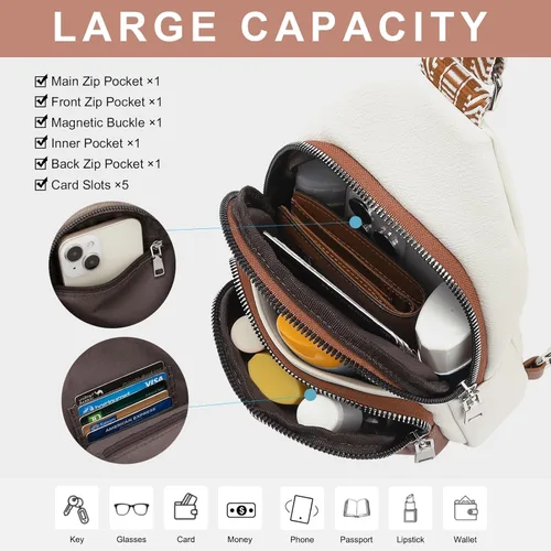 Vista 4 de CLUCI Riñonera pequeña para mujer, cangurera de cuero vegano para mujer, bolsa de pecho con correa de guitarra