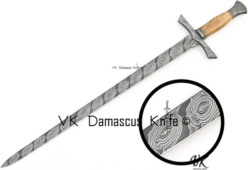 Vista 3 de Espada de Damasco hecha a mano, espada corta con vaina, doble filo griego medieval celta estilo JNR 2306