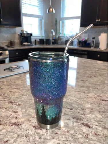 Vista 6 de Juego de 4 popotes de metal reutilizables, popotes de acero inoxidable de 10.5 pulgadas de largo con cepillos de limpieza y estuche, beber