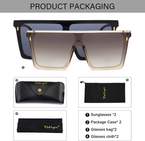 Vista 5 de Dollger Square Oversized Sunglasses for Women Men Trendy Flat Top Big Black Shades UV400 Sunnies
