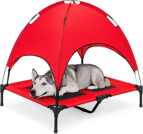 Vista 8 de Cama de malla elevada para perro Best Choice Products, con toldo desmontable, bolsa de viaje, tela transpirable., 30 pulgadas, Rojo