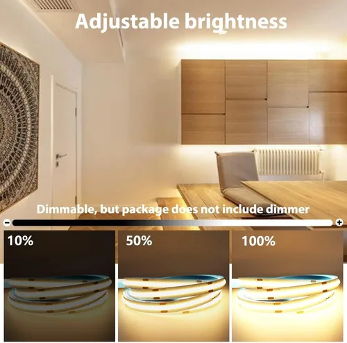 Vista 3 de Tira de luz LED COB, tira de luz LED blanca cálida de 16.4 pies, 3000 K, luz de cinta LED COB flexible de 12 V, tira de mazorca de 1600 LED