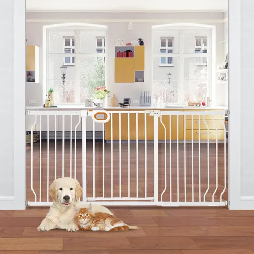 Vista 19 de owlie Puerta para bebés de interior de 75 a 85 pulgadas, puerta de seguridad extra ancha para perros, puerta de escalera grande, puertas ajustables