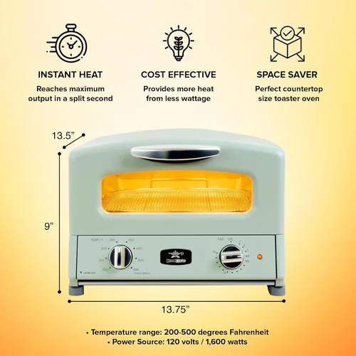 Vista 3 de HeatMate Tostadora desplegable con tecnología de calefacción de grafito con 7 ajustes de calor, 3 funciones de tostado y modo único de bagel, verde