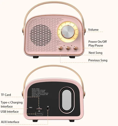 Vista 7 de Altavoz Bluetooth retro, altavoz inalámbrico vintage, altavoces Bluetooth portátiles inalámbricos para exteriores, compatible con emparejamiento