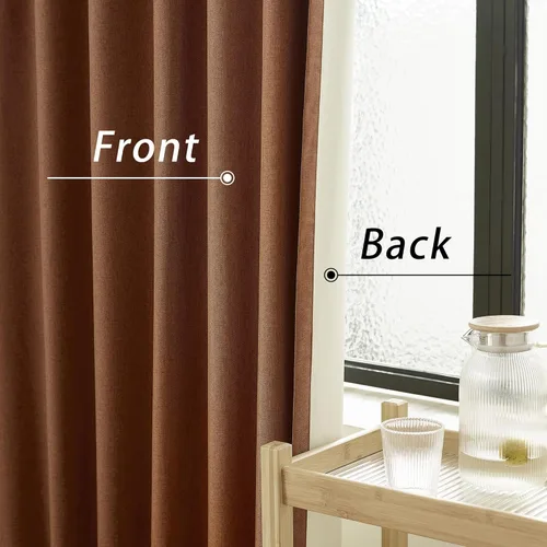 Vista 3 de Cortinas opacas de lino óxido de 108 pulgadas de largo, juego de 2 paneles para sala de estar, opacas, privacidad, pestaña trasera, aislamiento