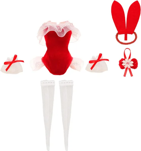 Vista 3 de BARWA Juego de 4 ropa de muñeca para disfraz de conejo, ropa de fiesta para muñeca de 11.5 pulgadas, incluye ropa de conejo, sombrero, calcetín