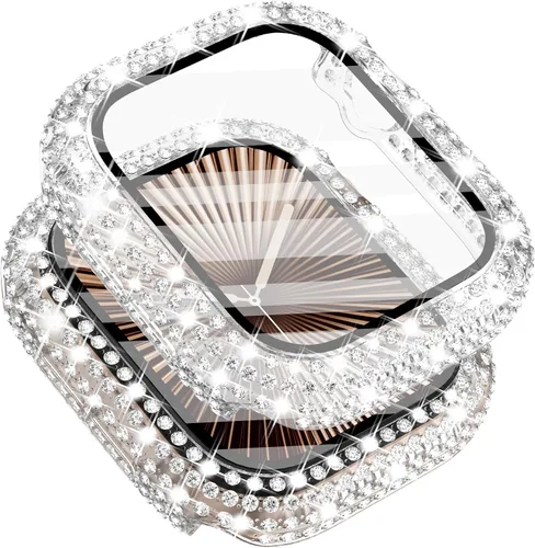 Vista 61 de Surace - Carcasa compatible con Apple Watch de 1.65 pulgadas con protector de pantalla de cristal templado, diseño brillante con 300 diamantes