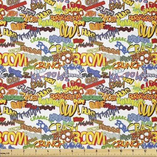 Vista 93 de Lunarable Tela de superhéroe de The Yard, expresiones retro de cómics humor, caricatura, Scream Crash Pow, tela de microfibra para artes y Amarillo