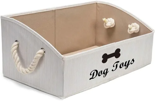 Geyecete - Cajas grandes plegables de tela para almacenamiento de juguetes de perro, organizadores trapezoidales con asa de cuerda trenzada, cestas