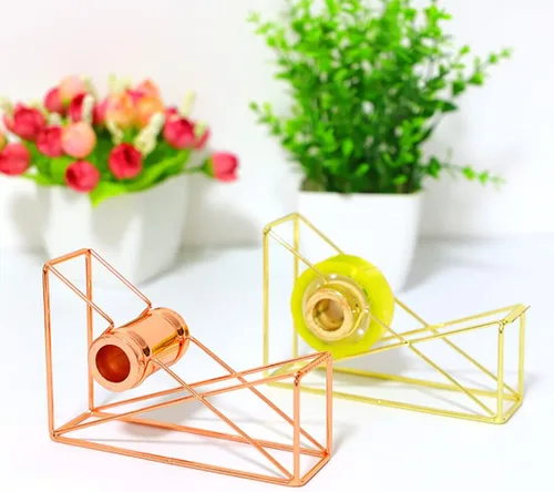 Vista 4 de Dispensador de cinta de escritorio, alambre de metal, se adapta a núcleo de 1 pulgada, oro rosa