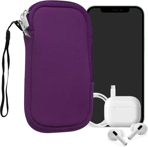 Vista 54 de kwmobile Bolsa de neopreno para teléfono tamaño XL - 6.7/6.8 pulgadas - Funda universal para celular con cremallera, correa para la muñeca, amarillo