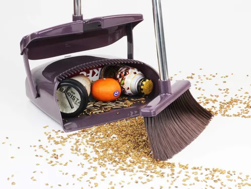 Vista 2 de Juego de escoba y recogedor de mango largo comercial y escoba de vestíbulo con agarre vertical para el hogar, cocina, oficina, vestíbulo y piso