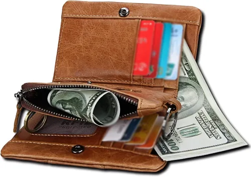 Vista 5 de TAUFE Men's Wallets, Casual Genuine Leather Wallet First Layer Cowhide Coin Pocket Vintage Crazy Horse Leather Men's Wallet