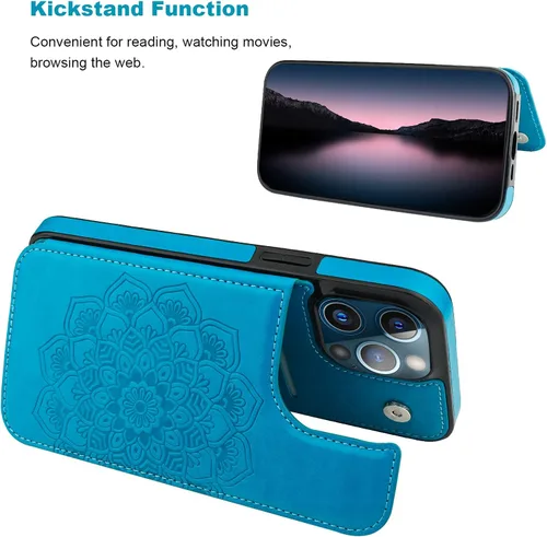 Vista 4 de Vaburs Funda compatible con iPhone 13 Pro Max con tarjetero y diseño de mandala en relieve, de piel sintética, doble botones, a prueba de golpes