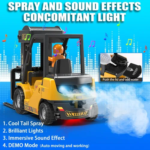 Vista 4 de Carretilla elevadora a control remoto, 2 en 1, horquilla y gancho de elevación transformable, juguete de carretilla elevadora para niños, carretilla