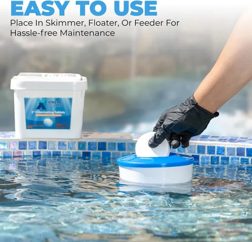 Vista 2 de Xtremeclear Paquete de 2 tabletas de cloro para piscina de 3 pulgadas 99% puro Tri-Chlor Desinfectante de piscina profesional de larga duración