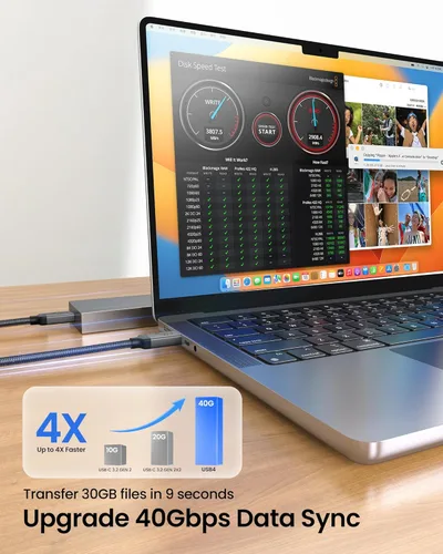 Vista 3 de Silkland Cable USB 4 para Thunderbolt 4 de 1 pie, transferencia de datos de 40 Gbps, carga rápida PD3.1 de 240 W, 8K a 60 Hz, cable de datos USB C