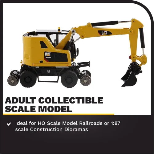 Vista 4 de Diecast Masters CAT Caterpillar M323F Excavadora de ruedas de ferrocarril con 3 accesorios High Line Series 1/87 (HO) Escala Diecast Modelo 85612