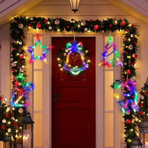 Vista 5 de 6 luces de estrella de Navidad para ventana, letreros iluminados de Navidad, coloridos que funcionan con pilas, luces de silueta con gancho