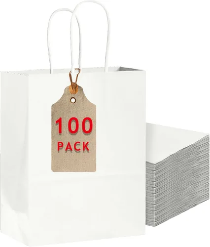 Vista 16 de Bakepacker Paquete de 60 bolsas de papel de regalo de tamaño pequeño con asas a granel de 8.3 x 6 x 3.16 pulgadas, bolsas de compras de papel kraft
