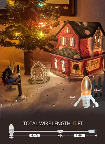 Vista 7 de Juego de 2 cables de accesorios de 6 pies con una bombilla LED, luces de cadena para interiores de molde soplado, lámpara C7 con fusible de repuesto