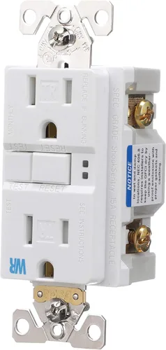Vista 2 de Eaton GFCI - Receptáculo dúplex de autocomprobación 15A -125V resistente a manipulaciones y a la intemperie con placa de pared de tamaño estándar