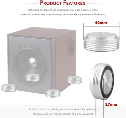Vista 2 de Tertullus 4 pies de aislamiento de altavoz, plataforma de aislamiento de plataforma giratoria de 1.535 in x 0.669 in, base antivibración, soporte
