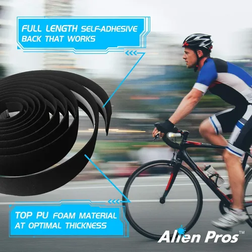 Vista 5 de ALIEN PROS Cinta para manillar de bicicleta EVA (juego de 2) amarilla, mejora el agarre de tu bicicleta con estas cintas para manillar de bicicleta