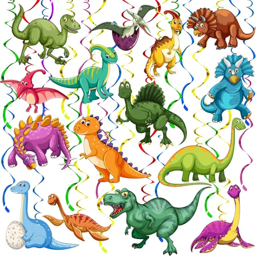 KatchOn Decoraciones colgantes de dinosaurios, paquete de 42, no puedes hacerlo tú mismo, suministros para fiesta de cumpleaños con serpentinas de