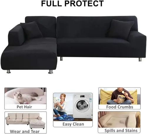 Vista 4 de L Shaped Sectional Sofa Covers 2 Pieces, 1+2 Seater High Elastic Super Stretch Couch Covers, All-Inclusive Non-Slip Slipcover Set with Pillowcases