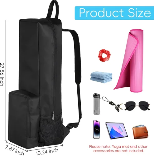 Vista 2 de Bolsa para esterilla de yoga, bolsa para esterilla de yoga con bolsillos y correa ajustable, mochila ligera e impermeable para esterilla de yoga
