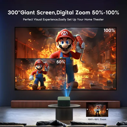 Vista 6 de 【Enfoque eléctrico】Mini proyector con WiFi y Bluetooth, proyector de película portátil con función de zoom, compatible con teléfono/TV