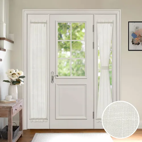 Vista 10 de MIULEE Juego de 2 cortinas para puerta lateral con aspecto translúcido de lino sintético, filtro de luz, cortinas transparentes para ventana y voile