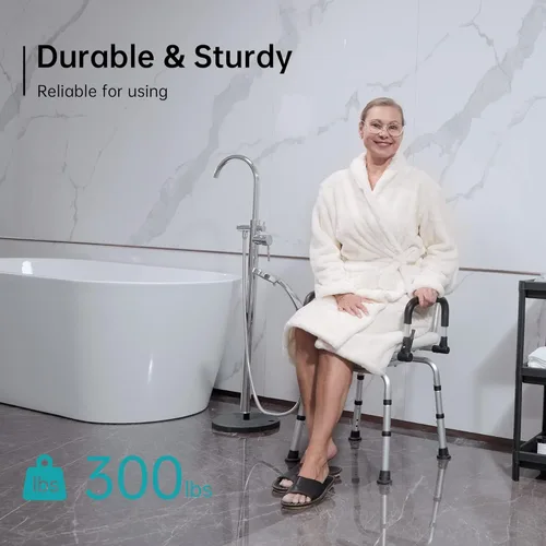 Vista 5 de ELENKER Silla de ducha giratoria para ducha interior, silla de baño giratoria ajustable y asiento de ducha giratorio de grado médico