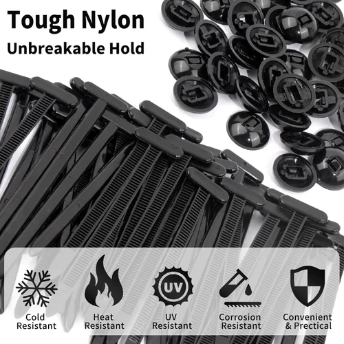Vista 4 de 100 hebillas universales de nailon para ataduras de cables, correas de nailon multifuncionales con diseño de pasador y botón, cierres
