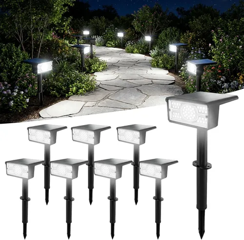 Vista 10 de T-SUN Focos solares para exteriores, paquete de 4 unidades, 49 LED, 2 modos de iluminación, focos de paisaje impermeables IP65, luces solares