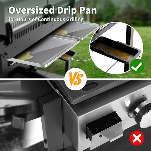 Vista 4 de Brand-Man - Combo de parrilla de 6 quemadores, parrilla de gas propano versátil 2 en 1 con tapas dobles de acero inoxidable, combo de barbacoa