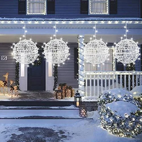 Vista 9 de Luces de Bolas de Navidad para Exteriores, Luces de Árbol Impermeables, Paquete de 4 Luces LED Colgantes de Globo Esfera de 7.87" con 8 Modos