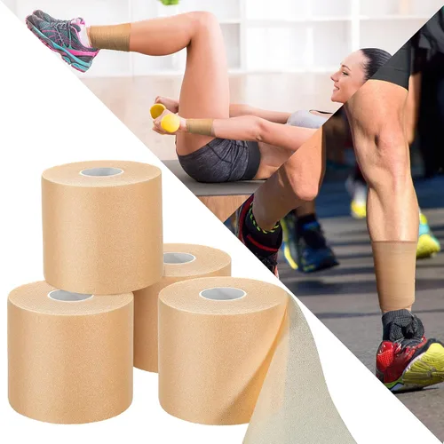 Vista 5 de Nuanchu 4 diademas deportivas preenvolventes de 120 yardas para el cabello, cinta de espuma deportiva para tobillos, muñecas, cinta de espuma Beige